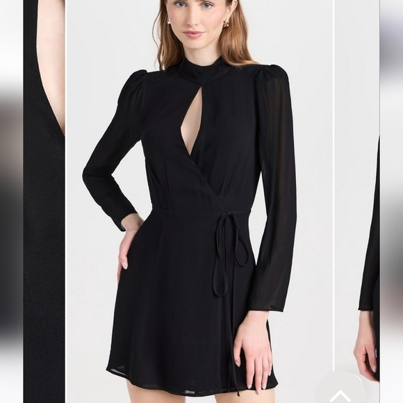 Reformation Ottessa Long Sleeve Mini Wrap Dress in Black Small - Picture 5 of 11